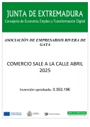 CONCEDIDA AYUDA COMERCIO SALE A LA CALLE A ASOCIACION DE EMPRESARIOS RIVERA DE GATA